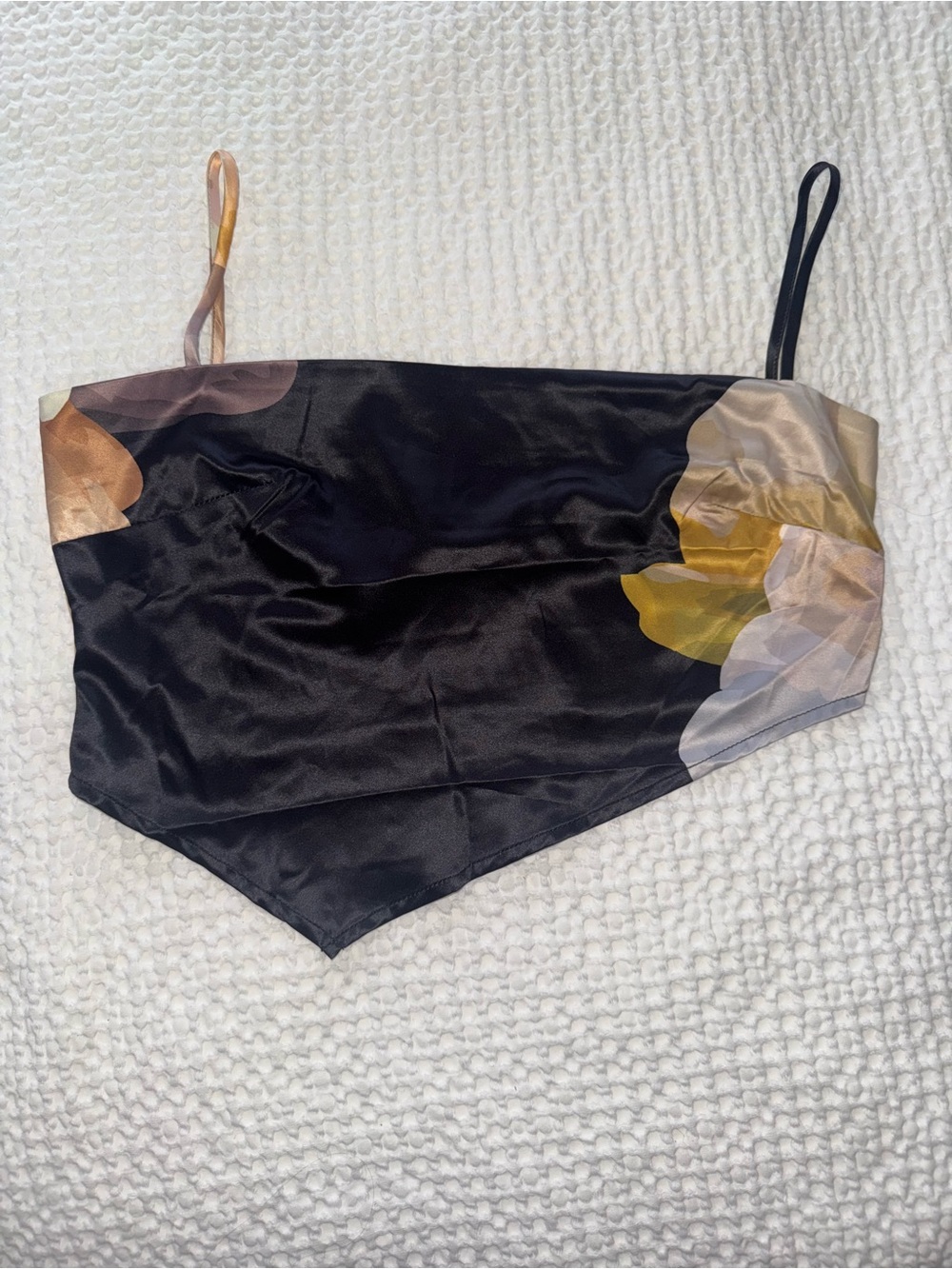 Peppermayo Black Satin Floral Handkerchief Bandeau Top